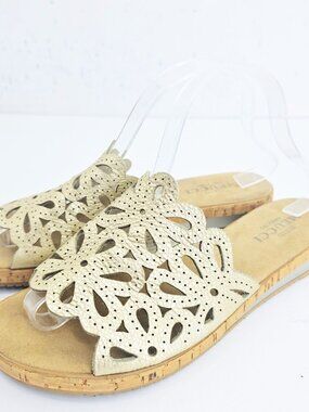 Sesto Meucci Selina Gold Laser Cut Paisley Slide Sandal Women Size 12